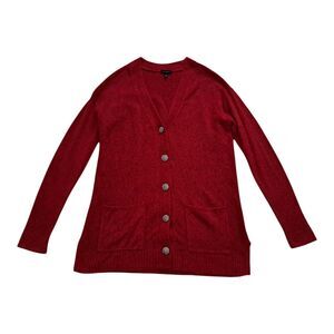 Talbots Cardigan Sweater Women's XS Red Sparkly Button Pockets Holiday Christmas